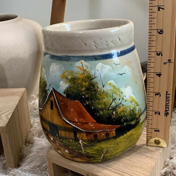 Vintage 1982 Farm Scene Hand Painted Ruth Paoge Pottery Earthenware Vase - Picture 16 of 17